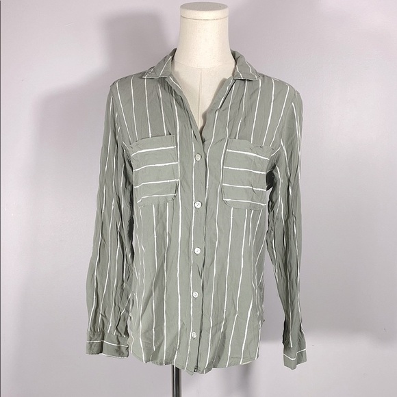 Abercrombie & Fitch Boyfriend Striped Button-Up Shirt Sage green size small - Picture 1 of 10